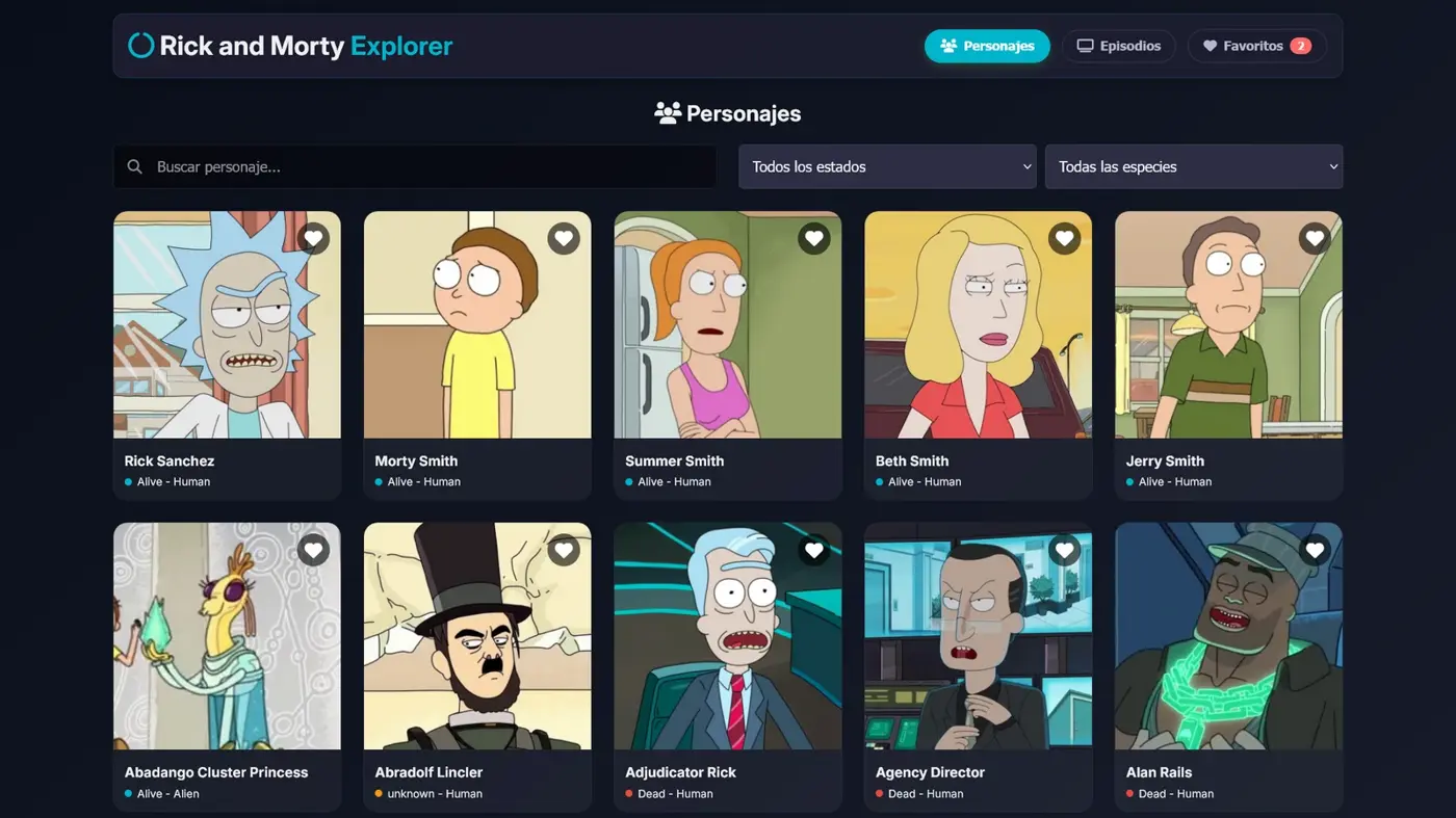 Rick and Morty Explorer: Aplicación web con JavaScript, API REST y LocalStorage
