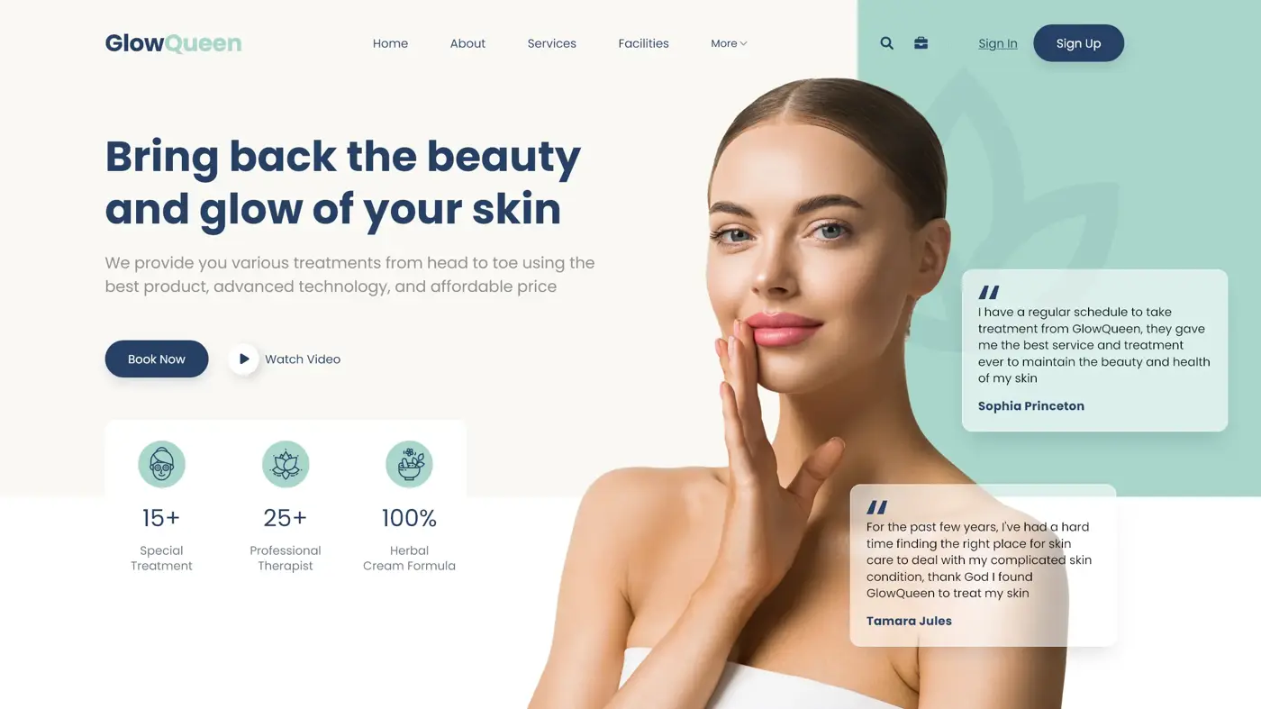 GlowQueen: Header Hero responsive para SPA & Beauty